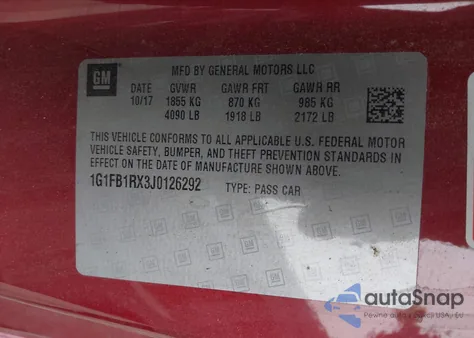 2018 Chevrolet Camaro 1Lt z USA, uszkodzony, nr VIN 1G1FB1RX3J0126292